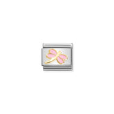 Nomination COMPOSABLE CLASSIC SYMBOLE aus Edelstahl, mit Emaille und 18Kt Gold verziert, (54_(Libelle, Rosa))